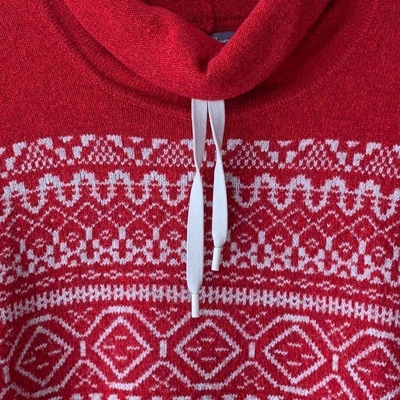 Eddie Bauer Red and White Fair Isle Cowl Neck Wool Blend Pullover Sweater Size L - Picture 4 of 11